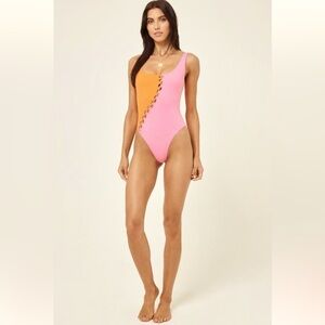 L*Space Solstice One Piece Swimsuit Colorblock Tangerine-Guava Size M NWT Lspace